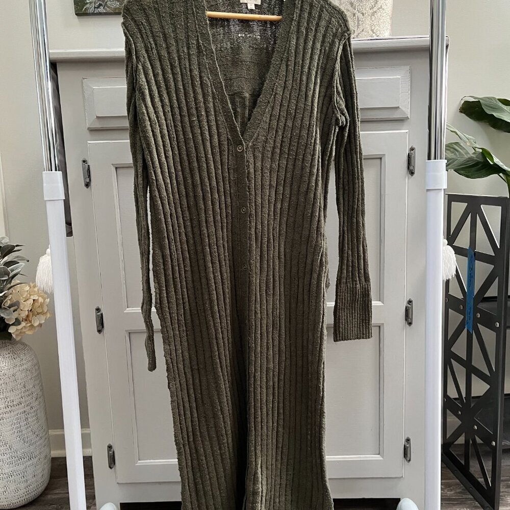 Pilcro Anthropologie Womens Gauzy Distress Duster Cardigan Green NEW Size Small - Picture 3 of 6